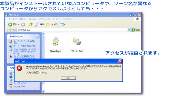 本製品がインストールされていないコンピュータや、ゾーン名が異なるコンピュータからアクセスしようとしても・・・