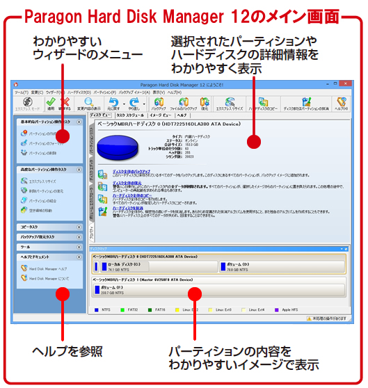 わかりやすいハードディスクのイメージを見ながら操作することもできます。