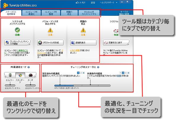 TuneUp Utilities 2013の機能と特長